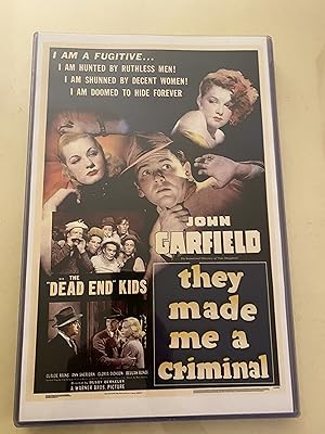They Made Me a Criminal 11" x 17" Poster in Hard Plastic Sleeve, John Garfield, Nice!
