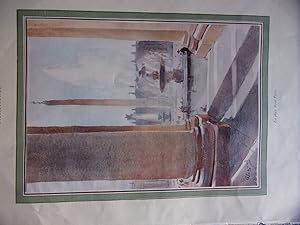 Planche couleur 1925 tiree de l illustration LA PLACE SAINT PIERRE A ROME (planche collée sur bri...