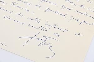 Lettre autographe datée et signée adressée à son ami et biographe Georges Raillard