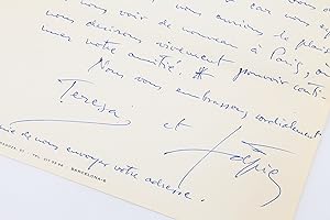 Lettre autographe datée et signée d'Antoni Tàpies à son ami et biographe Georges Raillard et sa f...