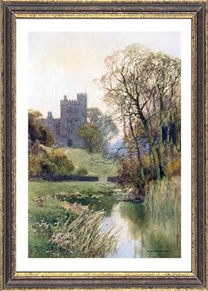 Haddon Hall near Bakewell in Derbyshire,Vintage Watercolor Print