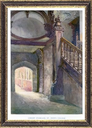 The library staircase at St. John's College, Cambridge,Vintage Watercolor Print