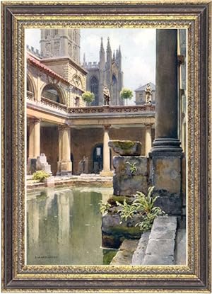 The Roman Baths in Bath, England,Vintage Watercolor Print