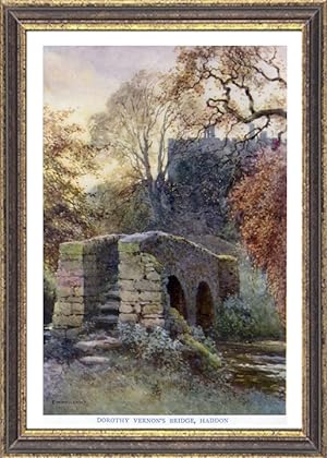 Dorothy Vernon's Bridge in Derbyshire, England,Vintage Watercolor Print