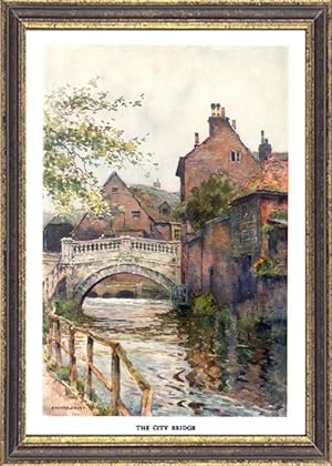 The City Bridge in Winchester, Hampshire, England,Vintage Watercolor Print