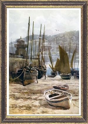 St. Ives Harbour in Cornwall, England,Vintage Watercolor Print