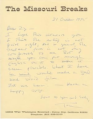 Original Autograph Letter Signed from Thomas McGuane to agent Zig Ziegler