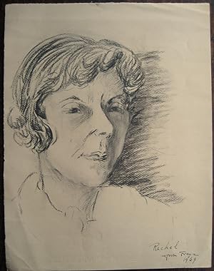 Charcoal portrait drawing signed of Rachel Cecil (Lady David Cecil), 1969