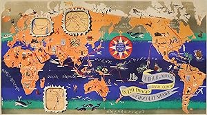 1956 French World Map Poster - Chocolat Menier, Le tour du monde en 120 images, Grand Concours