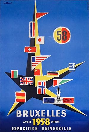 1958 Belgian World's Fair Poster - Bruxelles, Avril-Octobre 1958, Exposition Universelle (Linen-b...