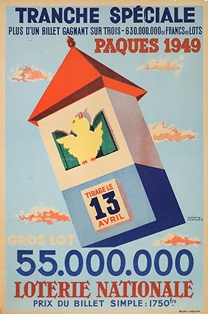 1949 French Loterie Poster - Loterie Nationale, Tranche Spéciale: Paques 1949