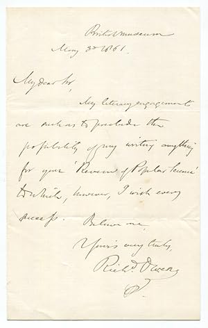1861 Paleontologist Sir Richard Owen, Originator of the Term Dinosaur Autograph Letter Signed