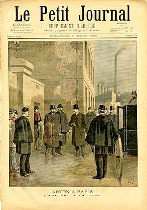 "LE PETIT JOURNAL N°276 du 1/3/1896" ARTON A PARIS : L'ARRIVÉE A LA GARE / EN RADE DE VILLEFRANCH...