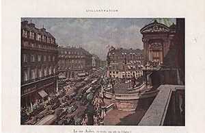 Planche couleur 1925 tiree de l' illustration LA RUE AUBER PARIS A DROITE UNE AILE DE L OPERA