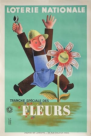 1939 French Art Deco Poster - Loterie Nationale Advertisement - Tranche Speciale - Fleurs