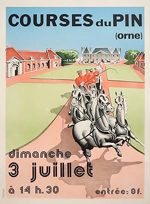 1940s French Horse-Racing poster - Courses du Pin (Orne), LInen-Backed