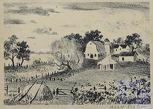 Farm on a Summer Day - Original Lithograph signed in Pencil