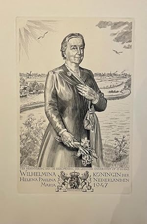 Modern portrait print, engraving | Queen Wilhelmina, published 1947, 1 p.