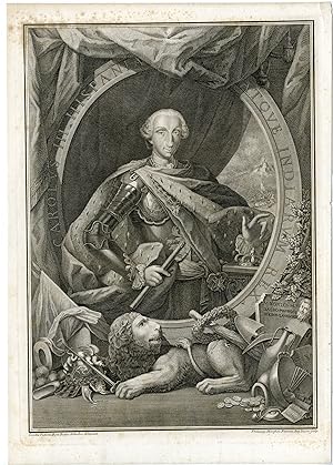 Antique Master Print-PORTRAIT-CHARLES III-KING OF SPAIN-Morghen-Paderni-1765