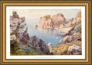 The Sister Rocks off the northern coast of Alderney in the Channel Islands,Vintage Watercolor Print