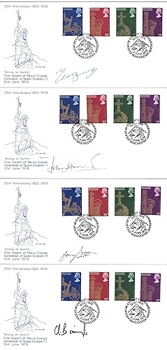 Four covers titled '25th Anniversary 1953-1978', signed by John Hunt, Tenzing Norgay, Chris Bonin...