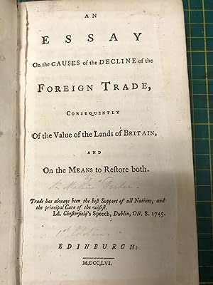 Rare! Essay on The Causes of The Decline of Foreign Trade 1756