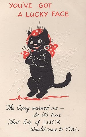 Gypsy Gipsy Romany Good Luck Face Fortune Black Cat Old Postcard
