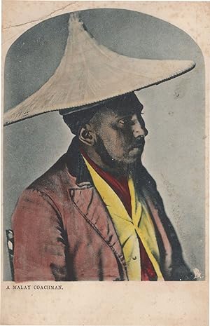 A Malay Coachman Transport Old Malaya Giant Hat Rare Tucks Postcard