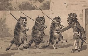 Tucks Military Rifle Guns Cats Marching Army Antique Postcard