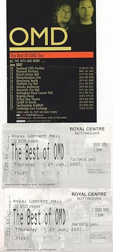 OMD Nottingham 2007 Pair Of Live Theatre Tickets & Small Flyer