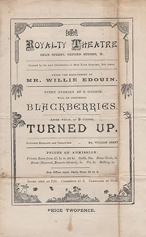 Willie Edouin Burlesque Comedian Victorian Kent Musical Nottingham Theatre Programme