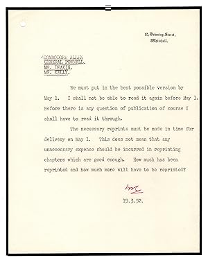 A 15 March 1952 typed, initialed memorandum on Prime Minister Winston S. Churchill's 10 Downing S...