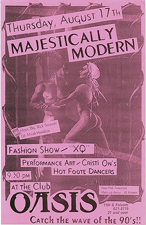 Original "Majestically Modern" poster for a performance and fashion show at Club Oasis, San Franc...