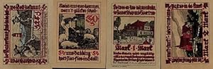 4 farbige Scheine der Baugenossenschaft Eigenheim über 25, 50 Pfennig, 1 und 2 Mark.