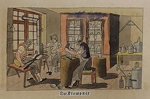 Der Klempner. Altkolorierter Kupferstich. Wien um 1820, 7 x 11 cm