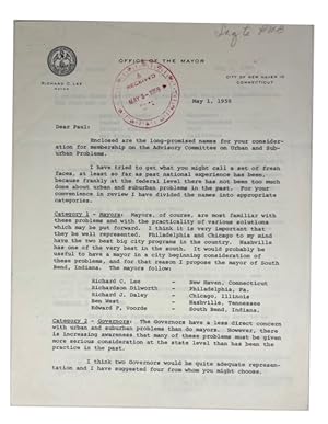 Typed Letter, Signed. Dated May 1, 1959. Addressed to Paul M. Butler, Democratic National Chairman