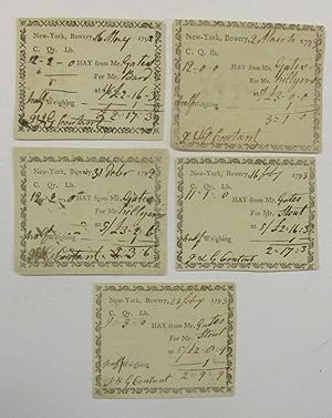 LOT OF FIVE AUTOGRAPH RECEIPTS FOR HAY, SIGNED AND SOLD BY REVOLUTIONARY WAR GENERAL HORATIO GATE...