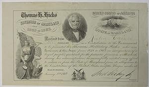 ILLUSTRATED ENGRAVED CERTIFICATE ACKNOWLEDGING A DONATION TO A TESTIMONIAL TO "THOMAS HOLLIDAY HI...