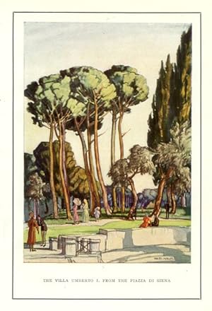 The Villa Umberto from The Piazza di Siena in Rome,Vintage Watercolor Print