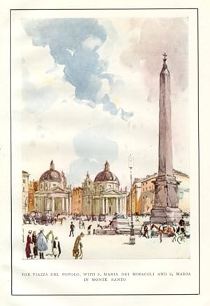 The Piazza del Popolo in Rome, Italy ,Vintage Watercolor Print