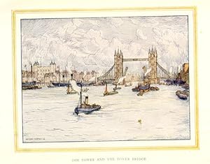 Tower Bridge and the Tower of London in London, England,Vintage Watercolor Print