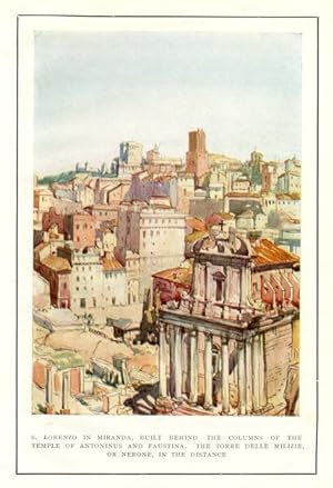 S. Lorenzo in Miranda in Rome,Vintage Watercolor Print