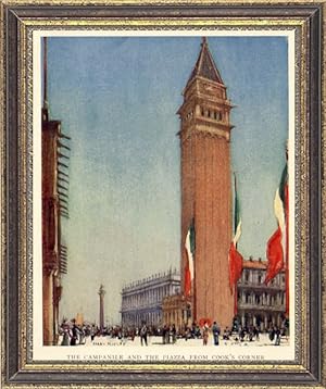 The Campanile and the Piazza from Cook's Corner in Venice, Italy ,Vintage Watercolor Print