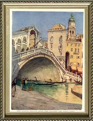 Rialto Bridge from Palazzo dei Dieci Savi in Venice,Vintage Watercolor Print