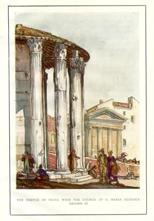 The Temple of Vesta and Church of S. Maria Egiziaca in Rome, Italy,Vintage Watercolor Print