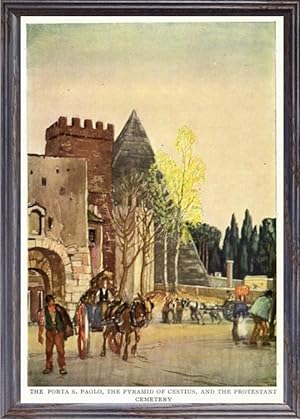 Porta San Paolo, Pyramid of Cestius,Protestant Cemetery in Rome, Italy,Vintage Watercolor Print
