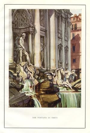 The Trevi Fountain, or Fontana di Trevi in Rome, Italy,Vintage Watercolor Print