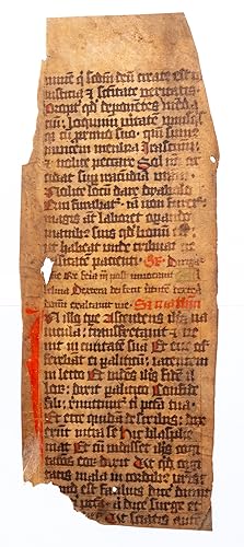 A fragment from a C15th Missal with large red initial 'I'