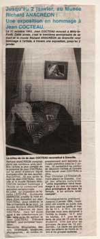 Jusqu'au janier, au Musée Richard Anacréon: Une exposition en hommage a Jean Cocteau, 1993