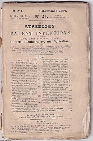 December 1844. The Repertory of Patent Inventions, and other Discoveries and Improvements in Arts...